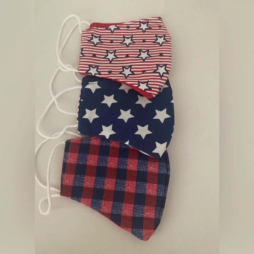3PC Patriotic Star and Plaid Face Masks Set